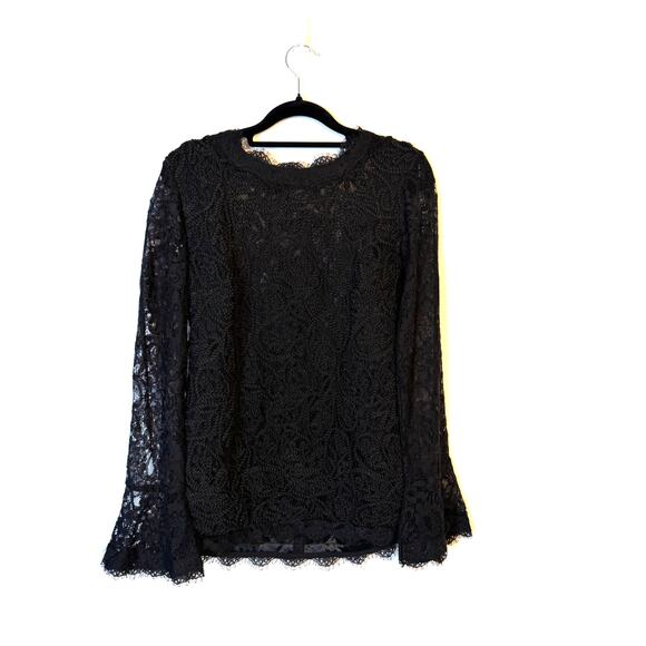 Soft Surroundings Black Lace Long Sleeve Top Sheer Floral Lace Size S - Picture 2 of 9
